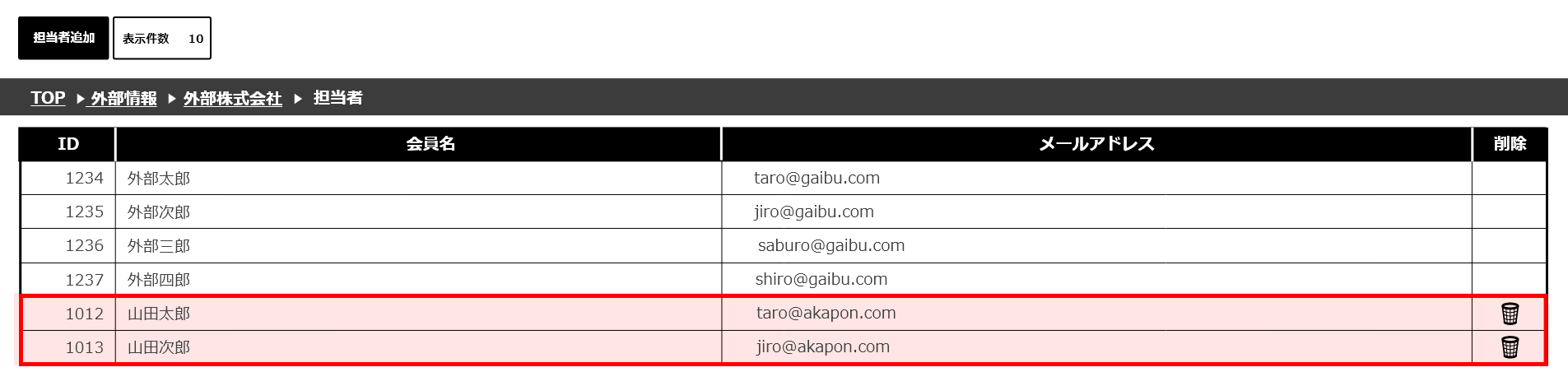 担当者一覧画面