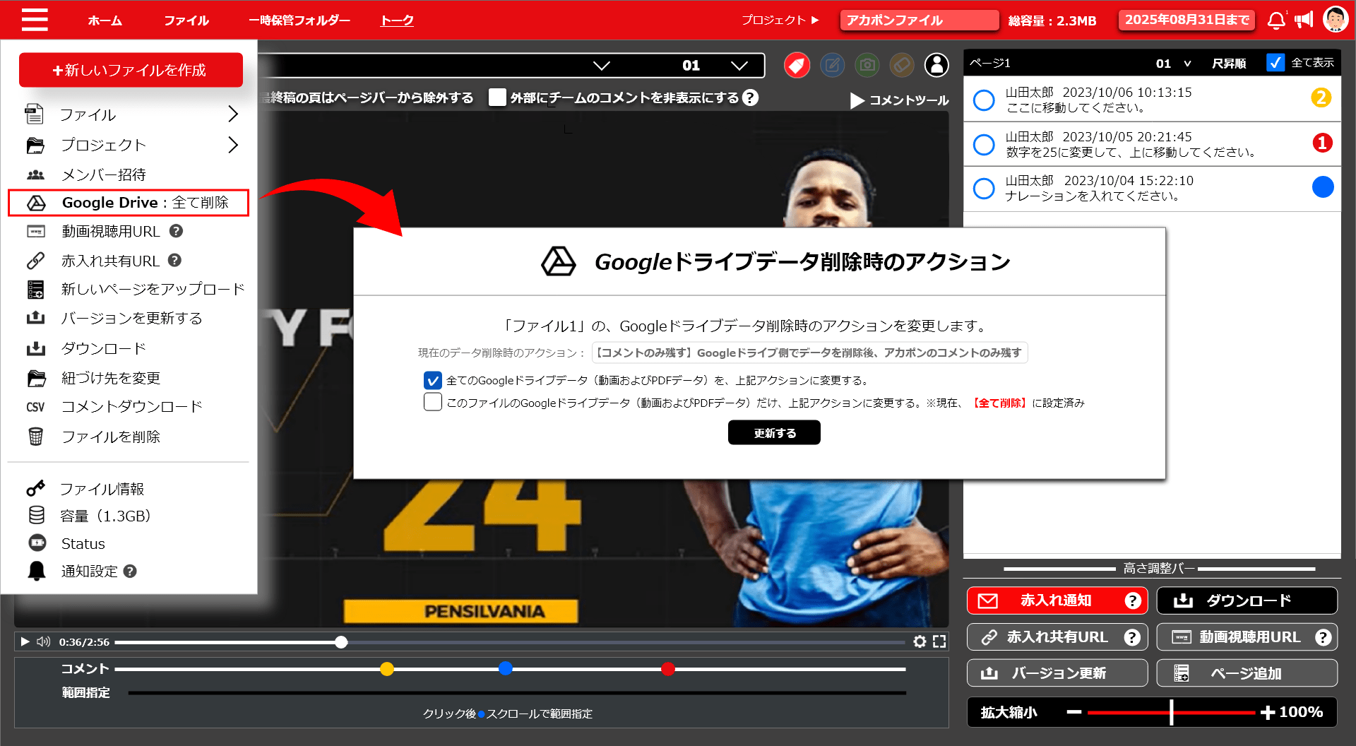 Googleドライブ設定画面